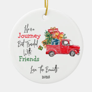 Red Truck Christmas Ornament, Family Friends Ceramic Tree Decoration