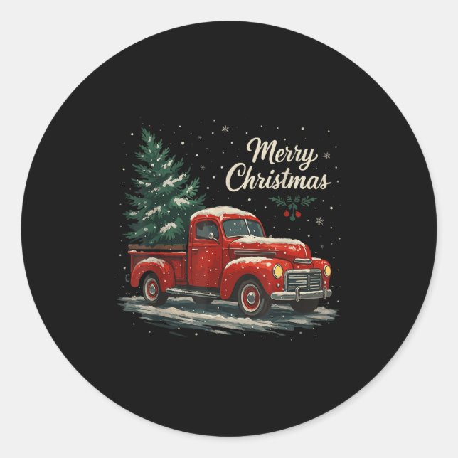 Red Truck Christmas Pajamas Shirt, Xmas Family Mat Classic Round Sticker (Front)
