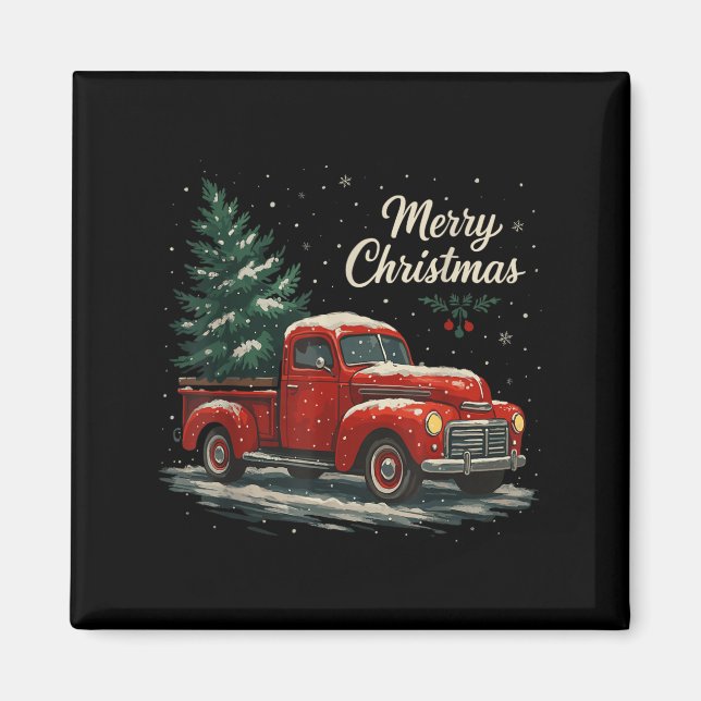Red Truck Christmas Pajamas Shirt, Xmas Family Mat Magnet (Front)