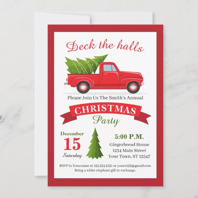 Red Truck Christmas Party Invitation (Front)