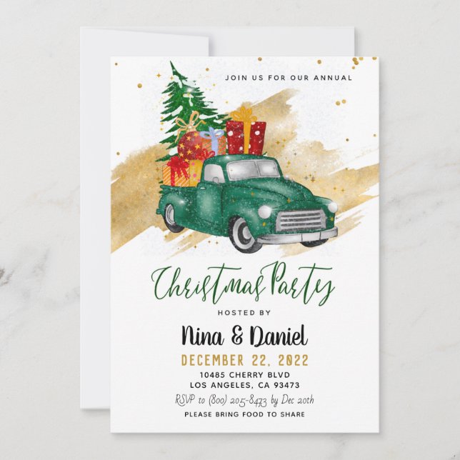 Red Truck Christmas Party Invitation (Front)