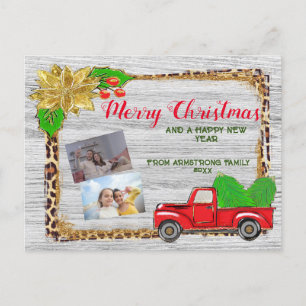 Red Truck Christmas   Personalised Family Photo Holiday Postcard