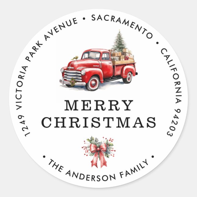 Red Truck Christmas Return Address Labels (Front)