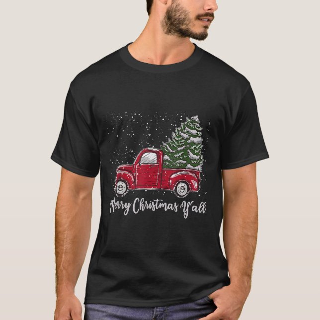 Red Truck Christmas Shirt - Merry Christmas Yall  (Front)