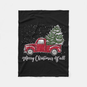 Red Truck Christmas Shirt - Merry Christmas Yall Fleece Blanket