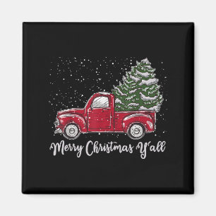 Red Truck Christmas Shirt - Merry Christmas Yall  Magnet