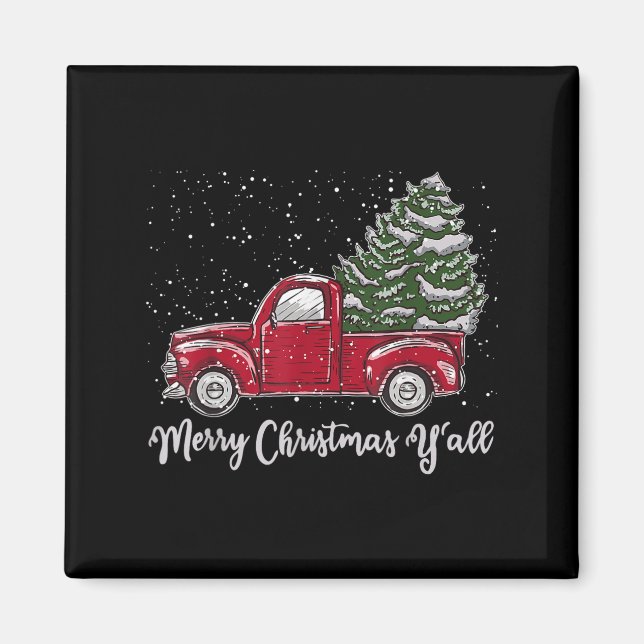 Red Truck Christmas Shirt - Merry Christmas Yall  Magnet (Front)