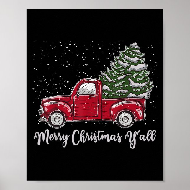 Red Truck Christmas Shirt - Merry Christmas Yall  Poster (Front)