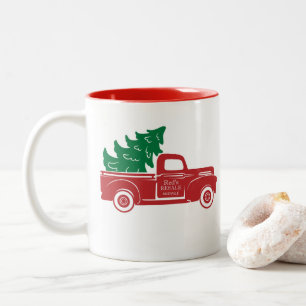 Red Truck Christmas Tree Mug Two-Tone