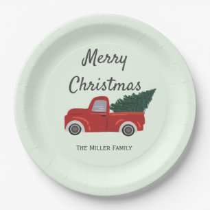 Red truck Christmas tree Paper Plate