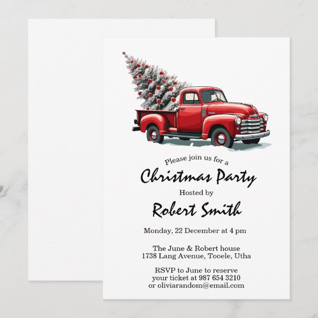 Red truck christmas tree party invitation (Front/Back)