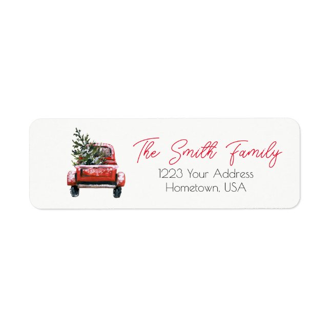 Red Truck Christmas Tree Return Address Label (Front)