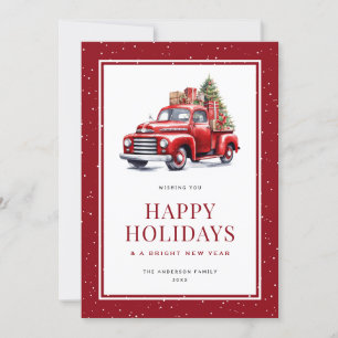Red Truck Christmas Tree Snow Happy Holidays Card