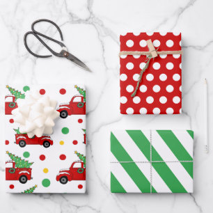 Red Truck Christmas Tree Wrapping Paper Set