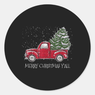 Red Truck Christmas Xmas Vintage Merry Christmas Y Classic Round Sticker