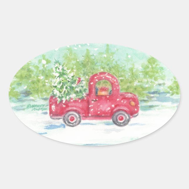 Red Truck Country Christmas Stickers (Front)