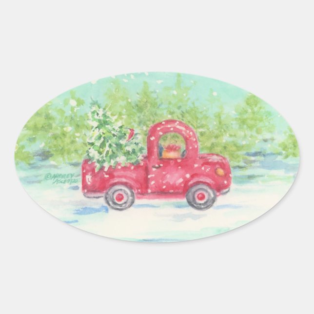 Red Truck Country Christmas Stickers (Front)