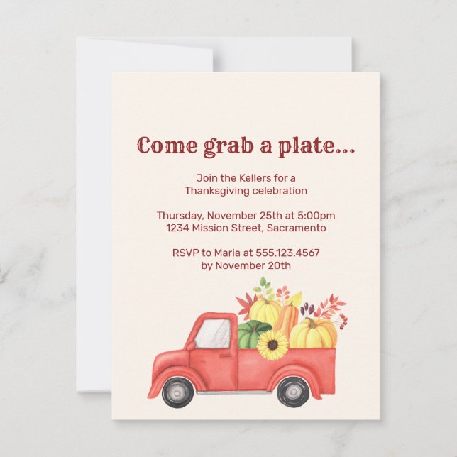Red Truck Country Style Pumpkin Fall Thanksgiving Invitation (Front)