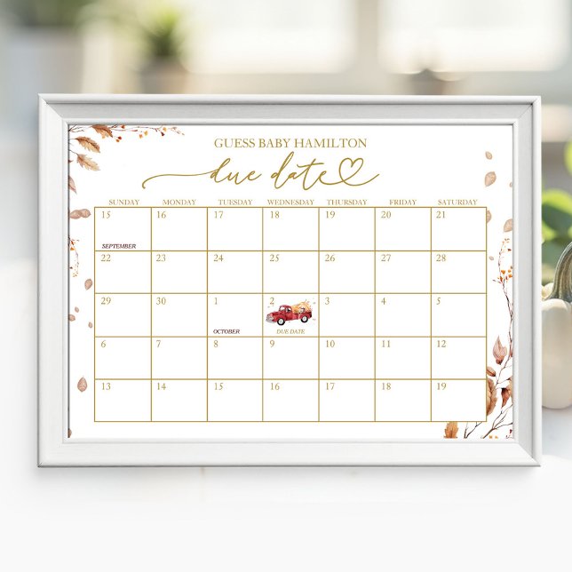 Red Truck Fall Baby Shower Due Date Calendar Poster (Creator Uploaded)