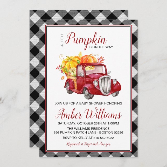 Red Truck Fall Pumpkin Baby Shower Invitation (Front/Back)