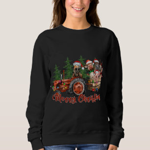 Red Truck Farm Tractor Farm Animals Cow Pig Merry Sweatshirt