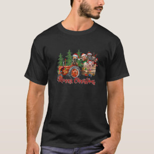 Red Truck Farm Tractor Farm Animals Cow Pig Merry T-Shirt