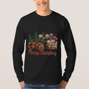Red Truck Farm Tractor Farm Animals Cow Pig Merry T-Shirt