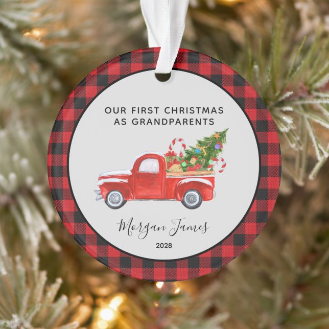 Red Truck First Christmas as. Grandparents Photo  Ornament (Tree)