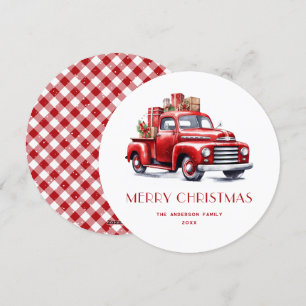 Red Truck Gifts Snow Plaid Merry Christmas Card