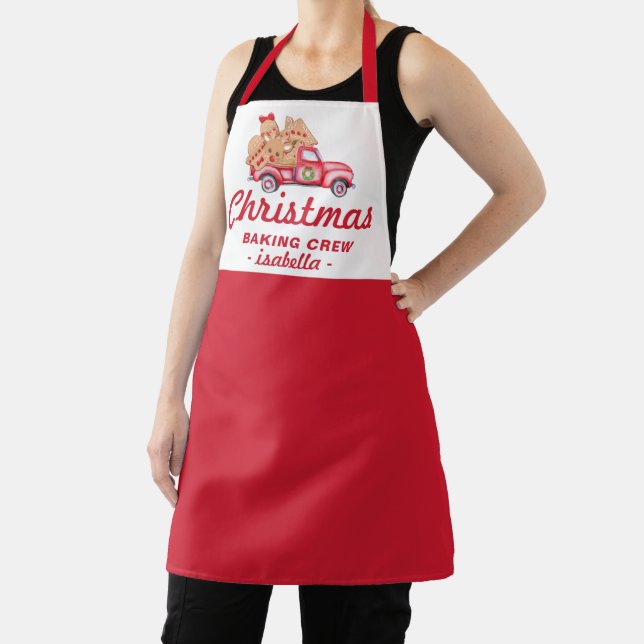 Red Truck Gingerbread Cookie Christmas Baking Crew Apron (Insitu)
