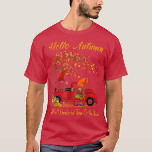 Red Truck Gnomes Pumpkin Autumn Fall Leaves Thanks T-Shirt