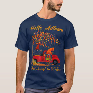 Red Truck Gnomes Pumpkin Autumn Fall Leaves Thanks T-Shirt