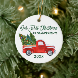 Red Truck Green First Christmas as Grandparents Ceramic Tree Decoration