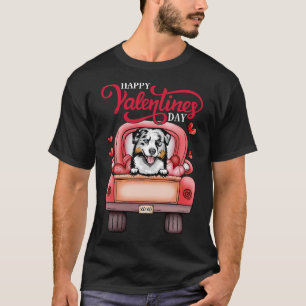 Red Truck Happy Valentines Day Australian Shepherd T-Shirt