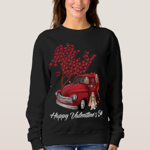 Red Truck Happy Valentines Day Basset Hound dog he Sweatshirt