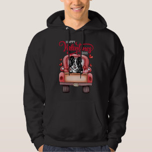 Red Truck Happy Valentines Day Border Collie dog h Hoodie
