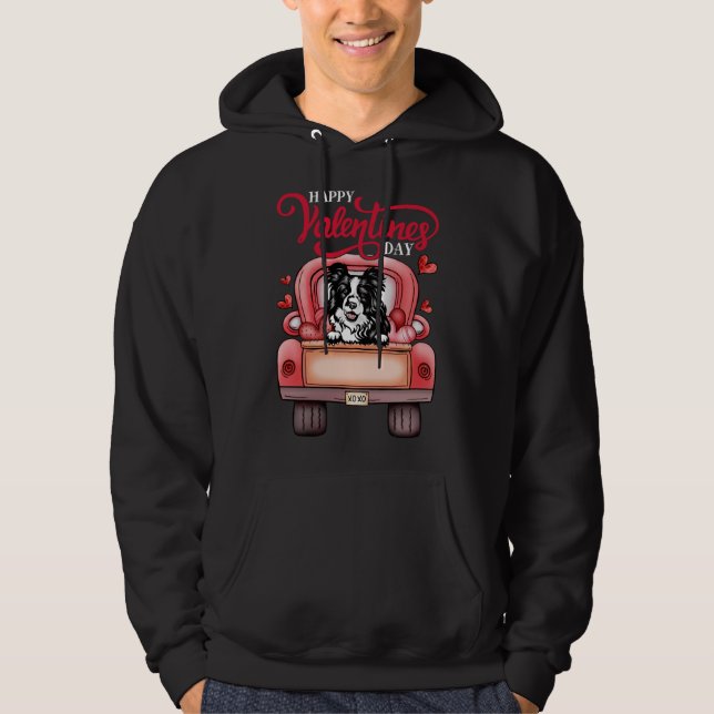 Red Truck Happy Valentines Day Border Collie dog h Hoodie (Front)