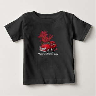 Red Truck Happy Valentines Day Boston Terrier Dog Baby T-Shirt