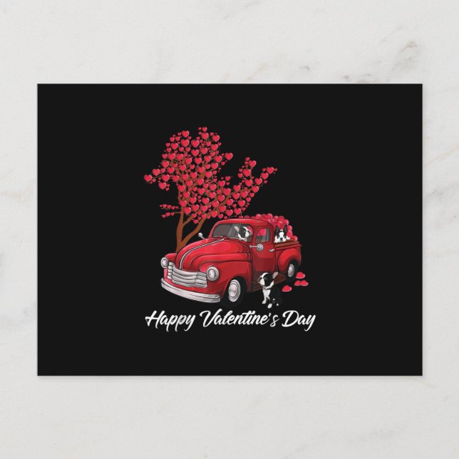 Red Truck Happy Valentines Day Boston Terrier Dog Postcard (Front)