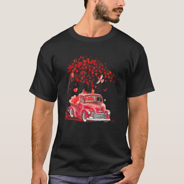 Red Truck Happy Valentines Day Cute Couple Matchin T-Shirt (Front)