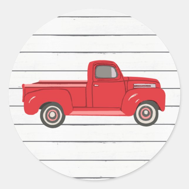 Red Truck Heart Shiplap Rustic Classic Round Stick Sticker (Front)