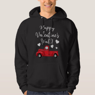 Red Truck Hearts Happy Valentine's Y'all Hoodie