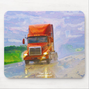 Red Truck Highway Driving in the Rain Art Mousepad