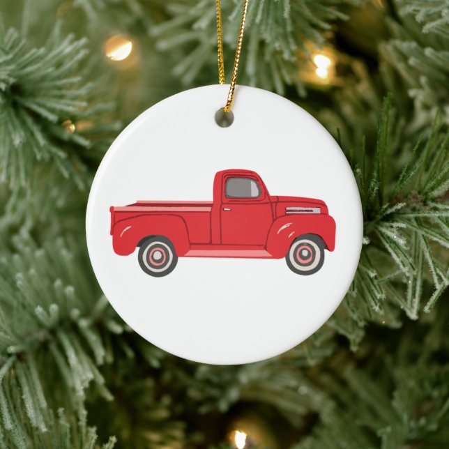 Red Truck Illustration Art Ceramic Ornament (Tree)