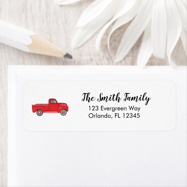 Red Truck Illustration Christmas Address Label (Insitu)