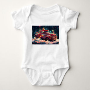 Red Truck In The Snow At Christimas Time Baby Bodysuit