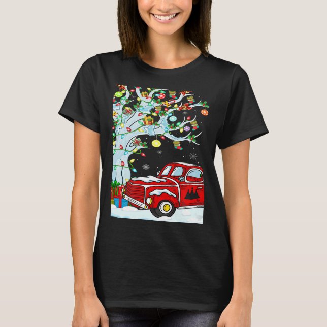 Red Truck  Lights Xmas Tree Snowman Red Truck Chri T-Shirt (Front)