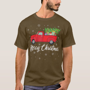 Red Truck Lover Xmas Lights Tree Red Truck Merry C T-Shirt