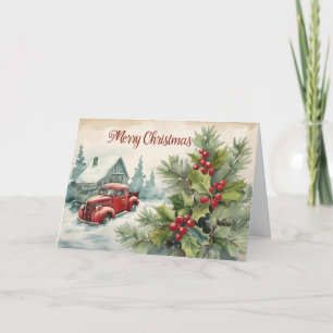 Red Truck Merry Christmas Folded Holiday Card
