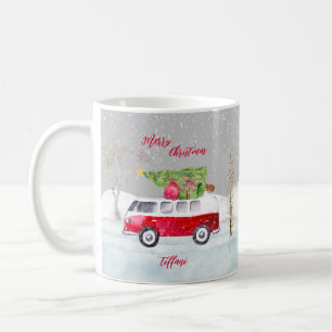Red Truck Merry Christmas Grey Coffee Mug